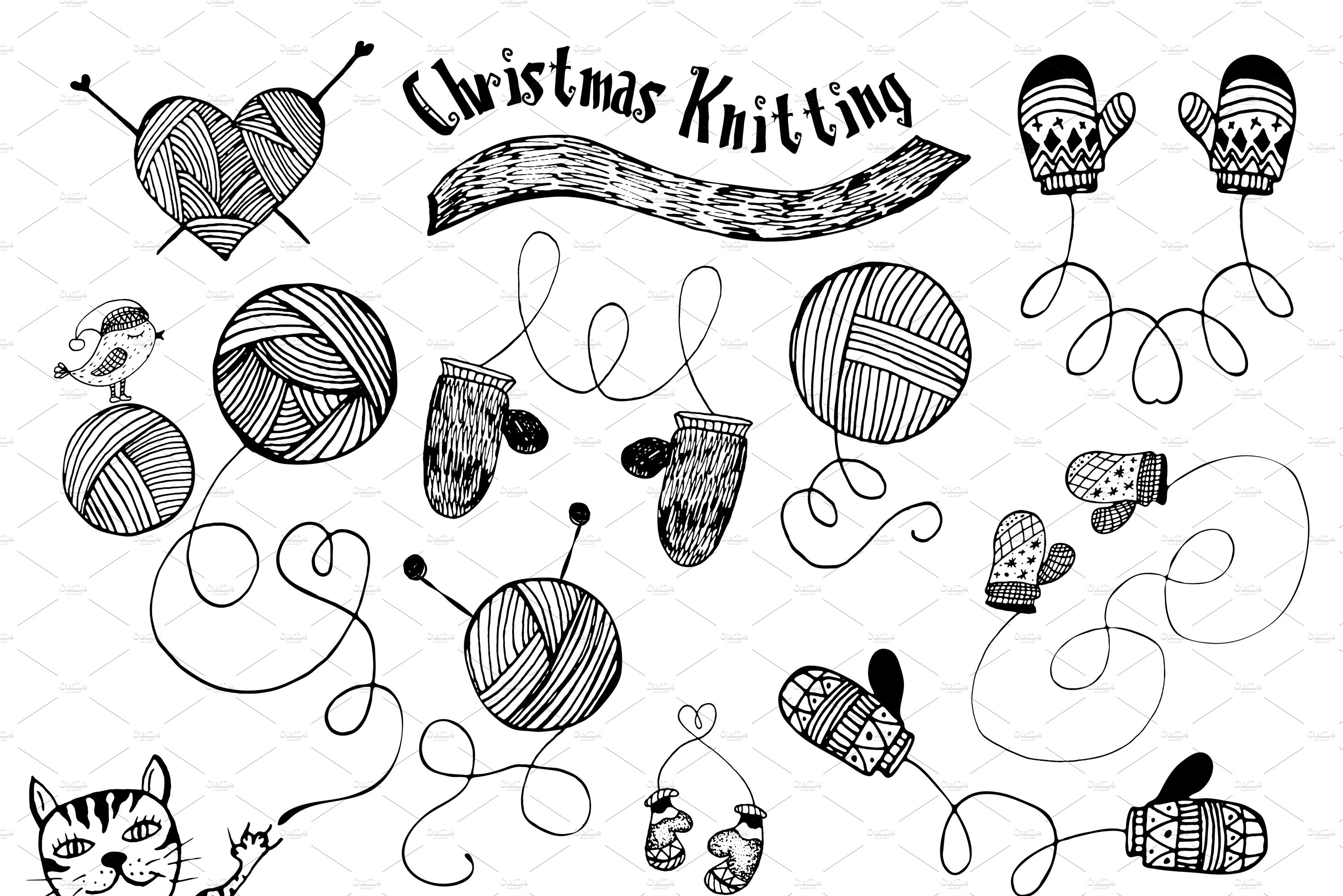 Christmas knitting illustrations.