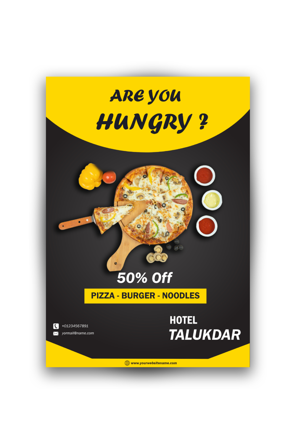 Yellow And Black Restaurant Flyer - pinterest image preview.
