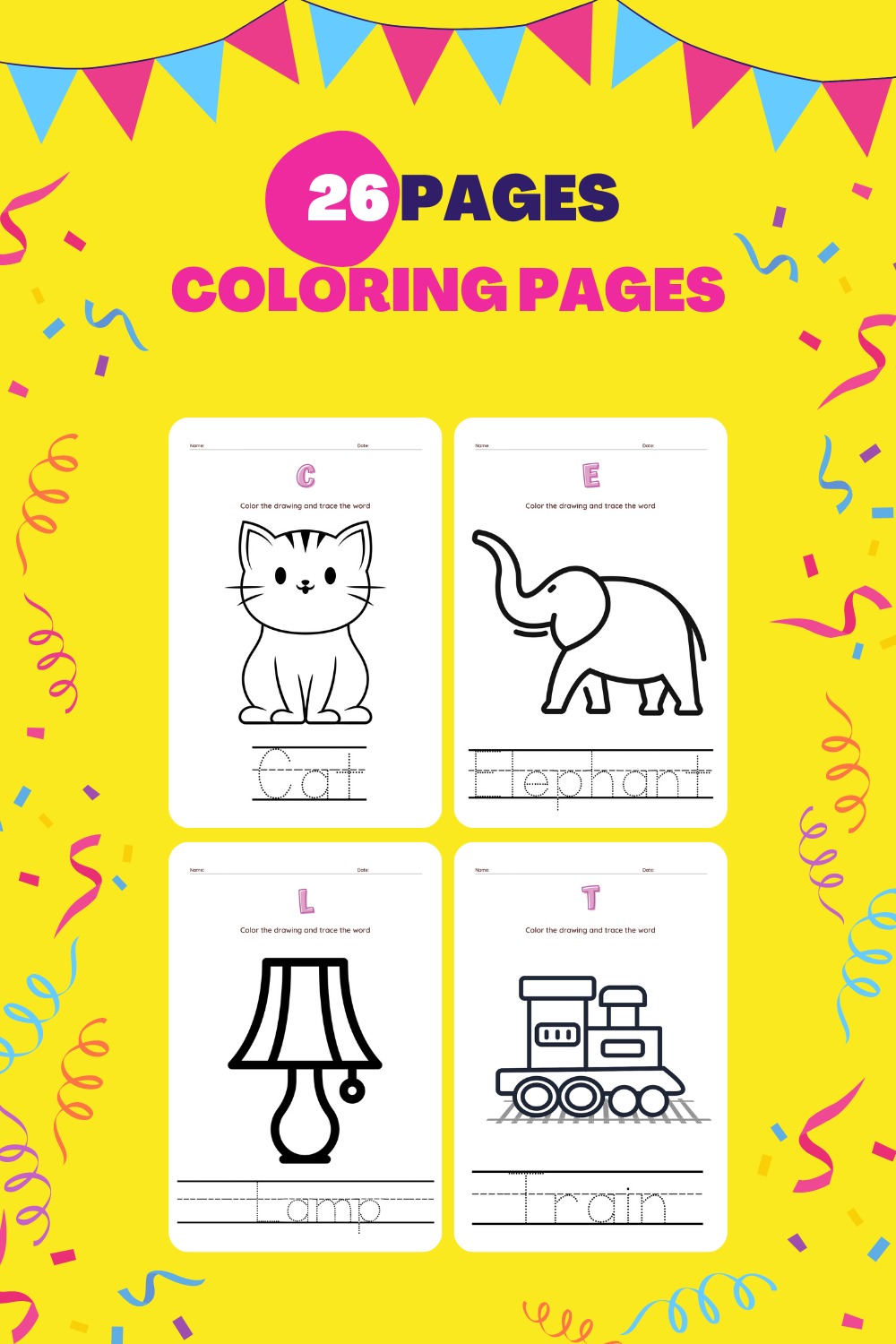 Alphabets A to Z Coloring Pages For Kids - pinterest image preview.