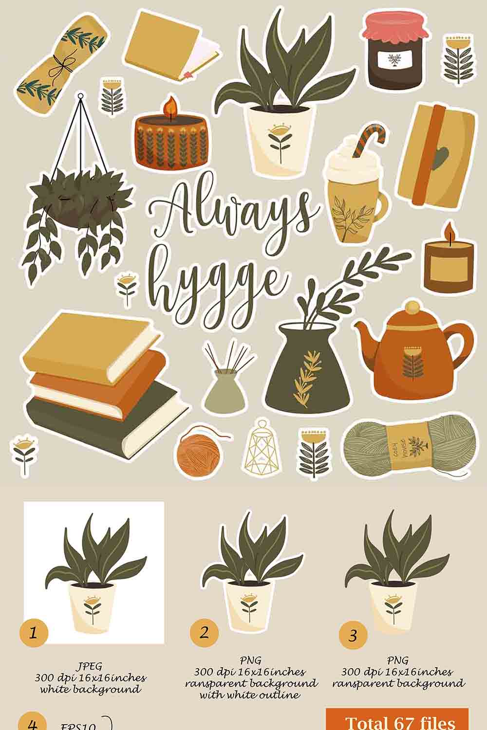 Hygge Stickers Patterns Design Illustrations pinterest image.
