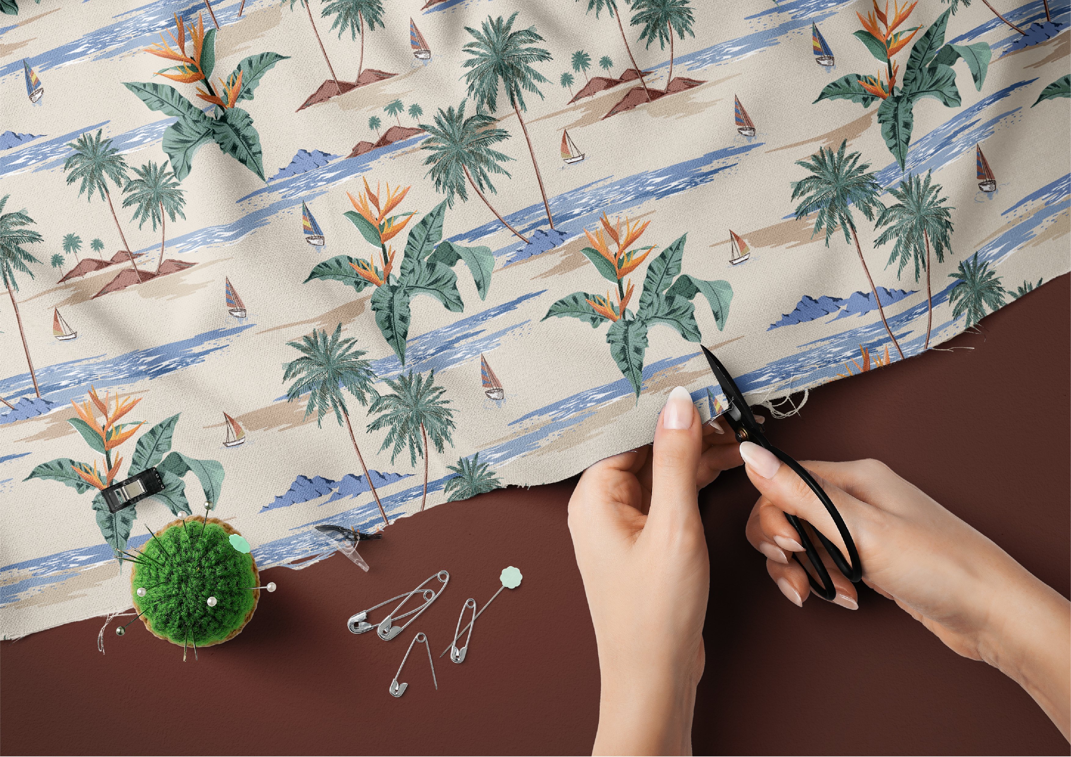 Tropical fabric with a palm.