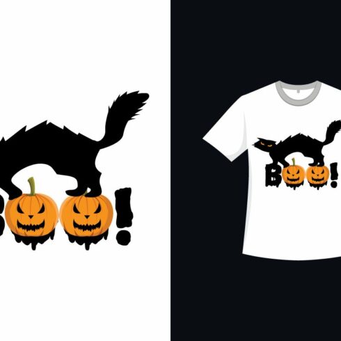 Halloween Cat White T-shirt Design.