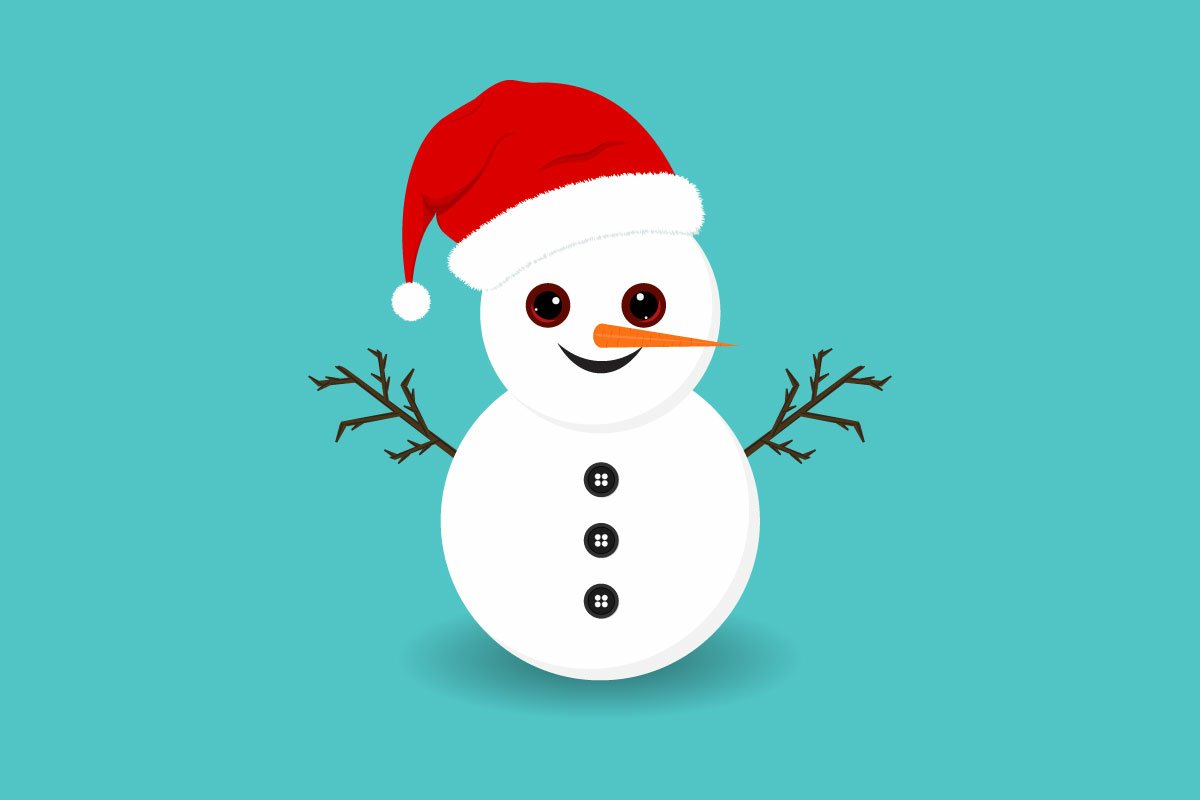 Illustration of christmas cute snowman on a light blue background.