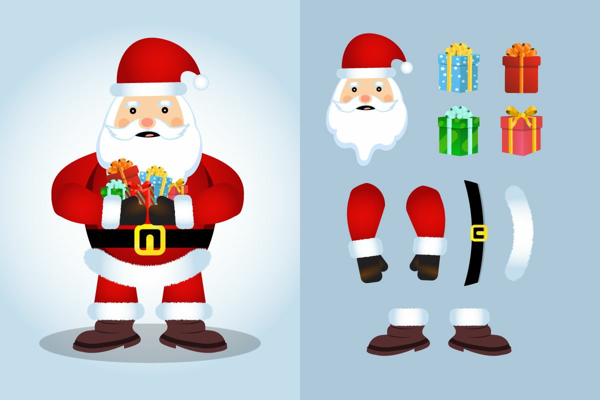 Santa Claus Holding so Many Gifts Design.