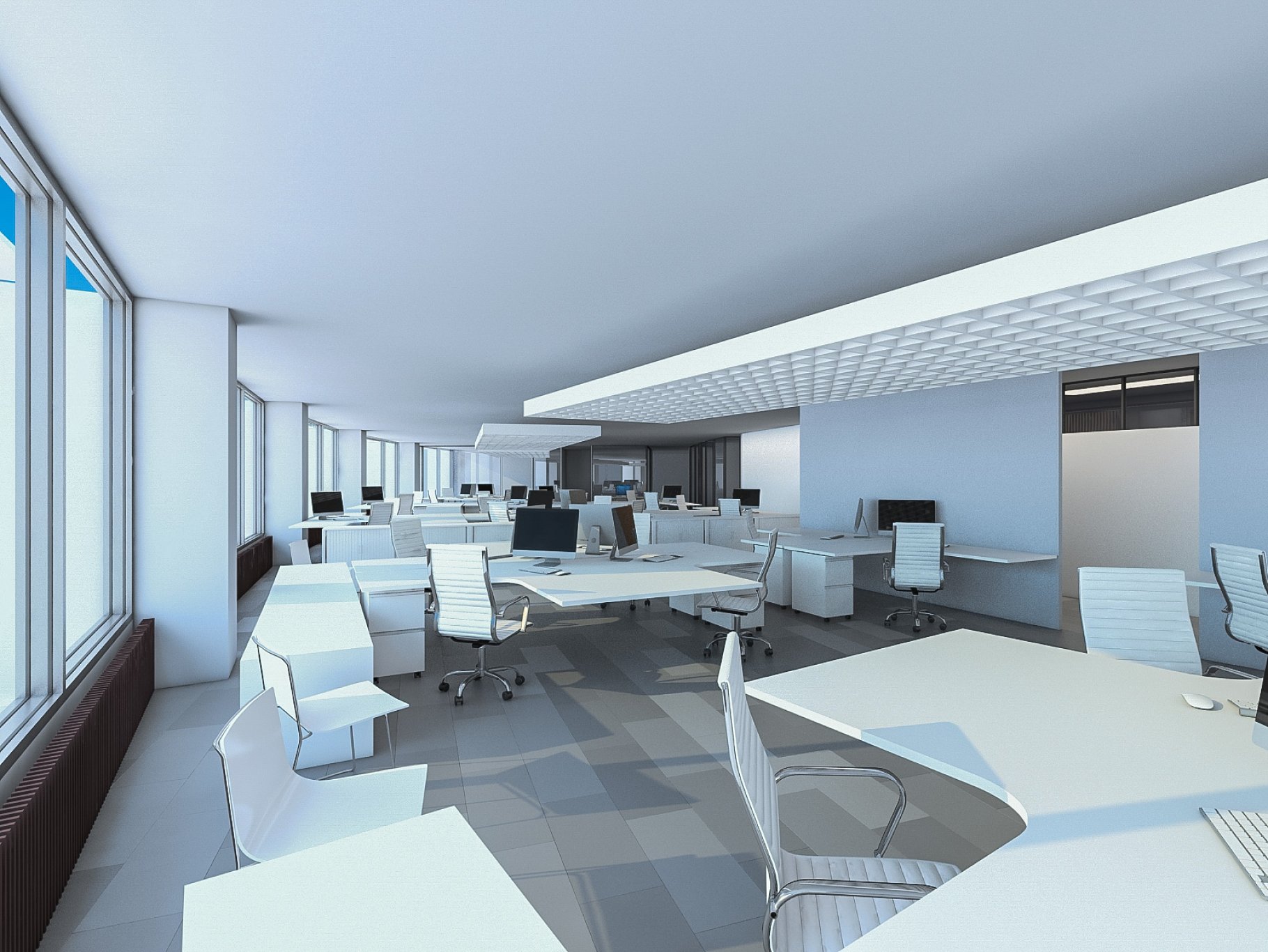 Rendering of an elegant 3d model of an office interior