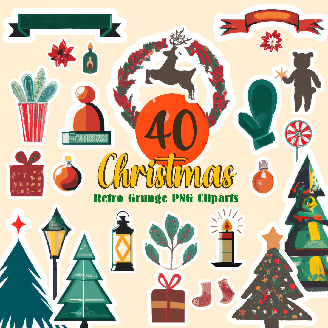 Christmas Retro Grunge PNG Clipart cover image.
