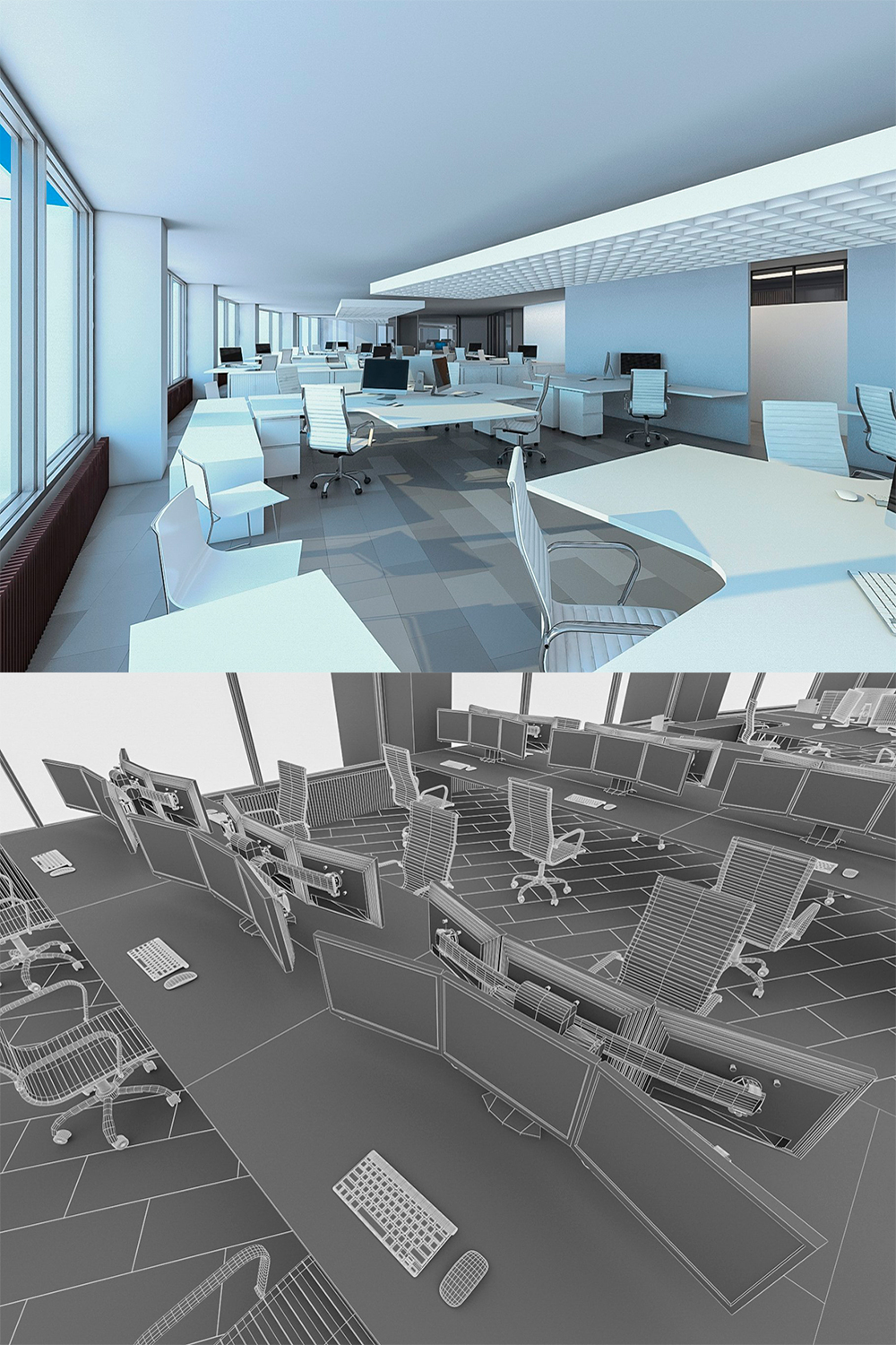 Rendering of a wonderful 3d model of an office interior