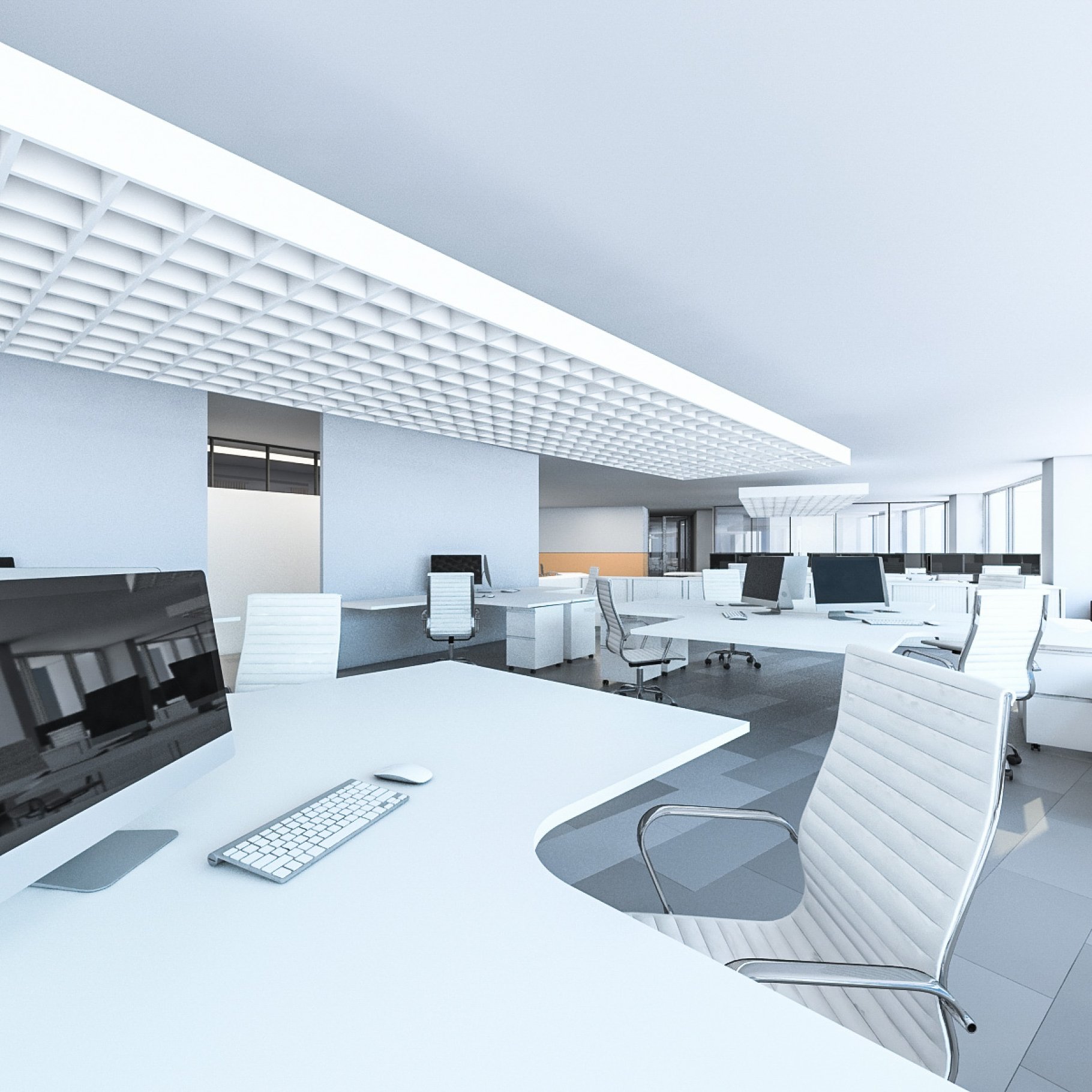 Rendering of an exquisite 3d model of an office interior