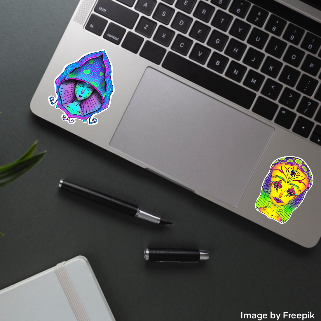 Nice vivid illustrations in a hippie style to create modern stickers.