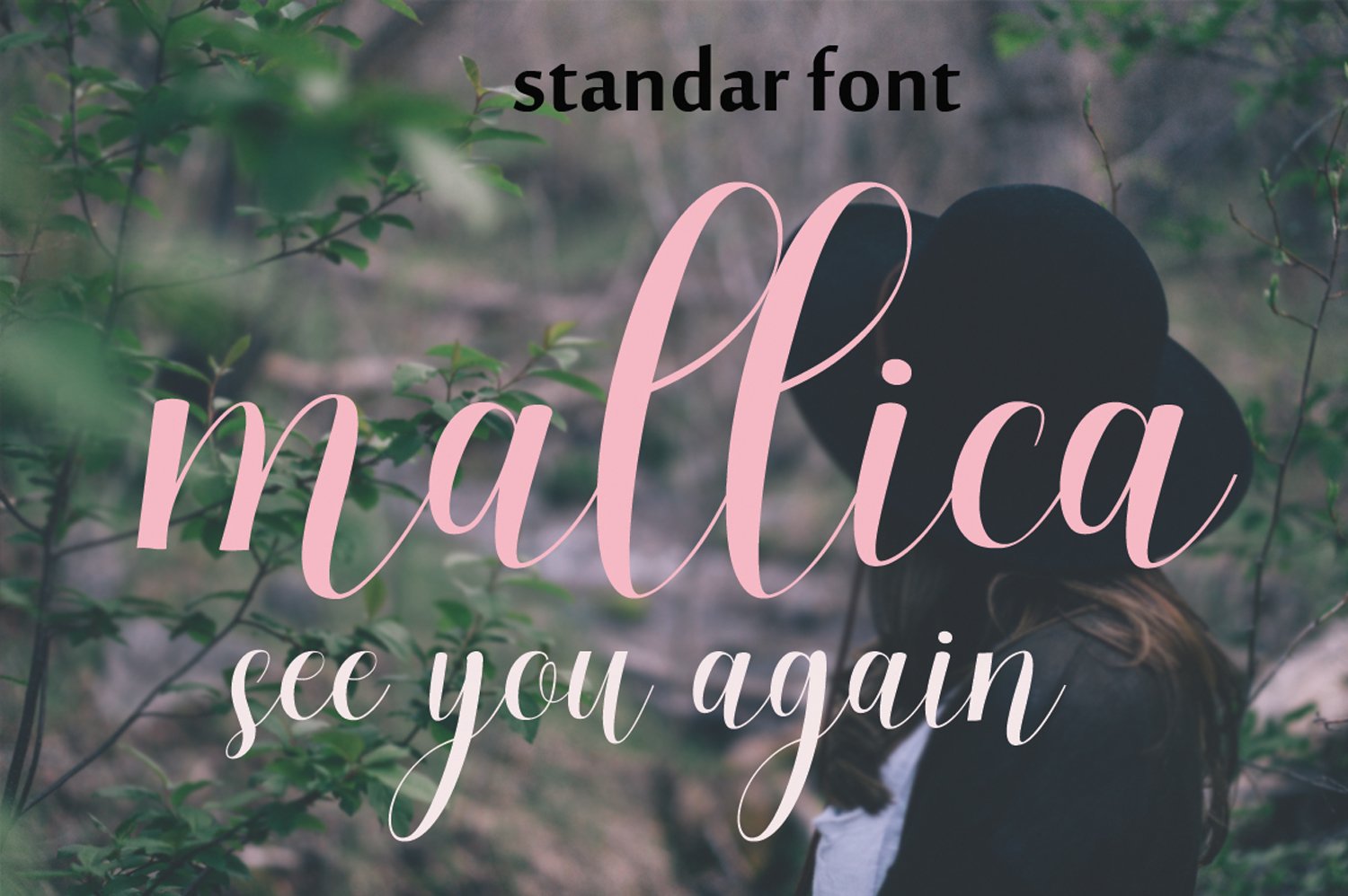 Pink and white calligraphy "Mallica see you again" on the beautiful image.