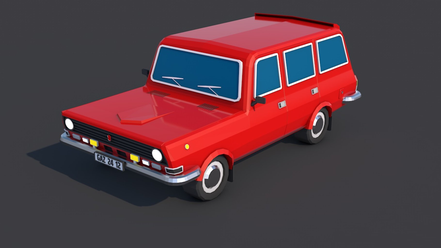 Front mockup of low poly city car on a dark gray background.