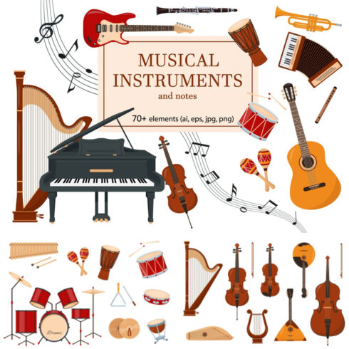 Musical instruments and notes.