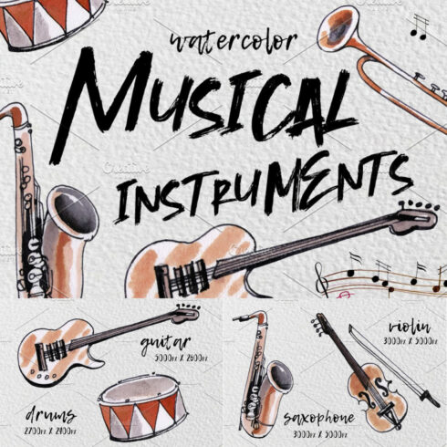 Set of charming images of musical instruments.