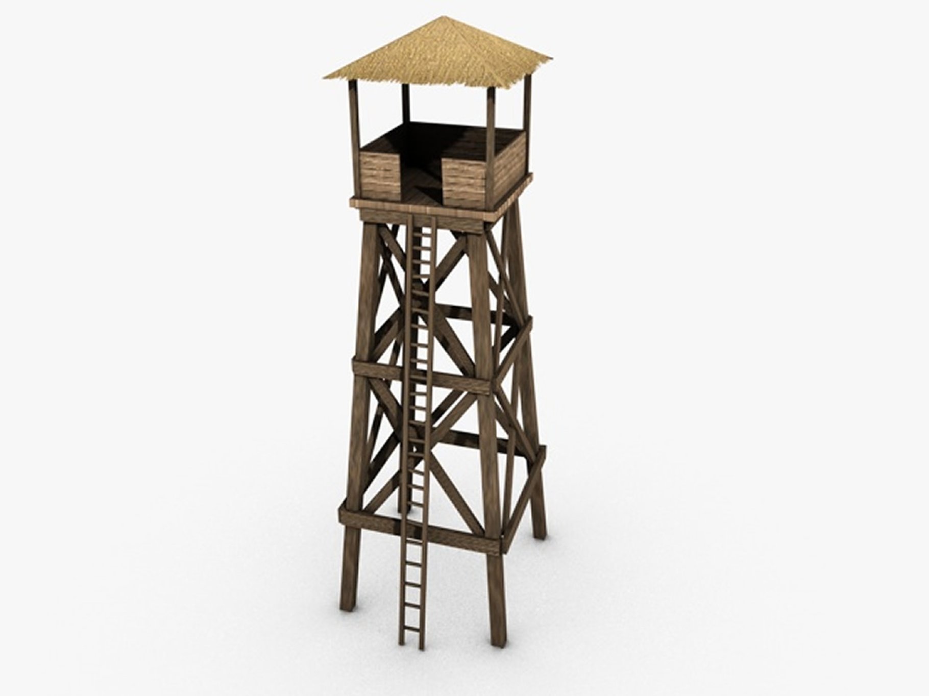 Front mockup of low poly watchtower on a gray background.