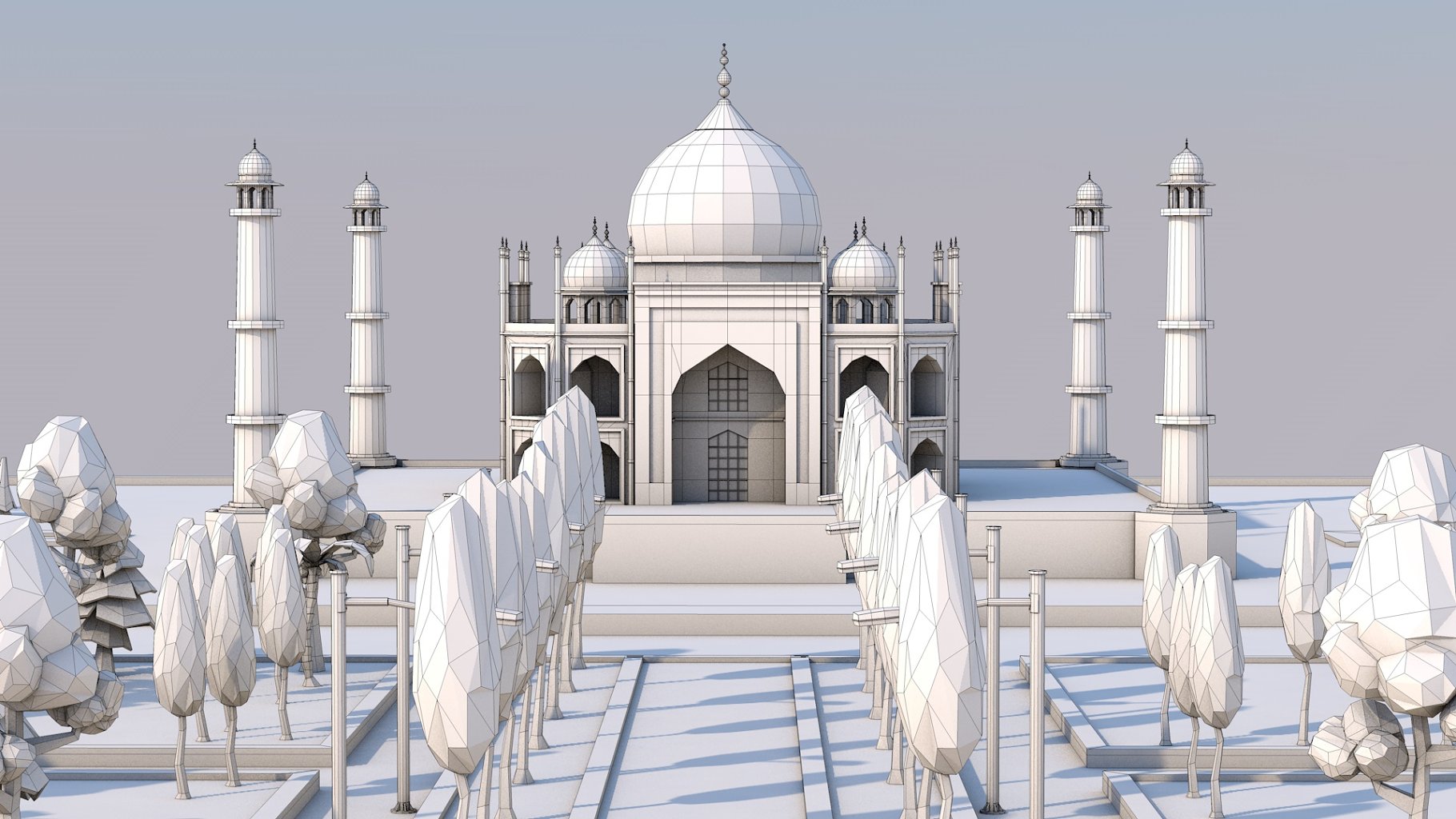 Low poly taj mahal landmark graphic front mockup in close-up.