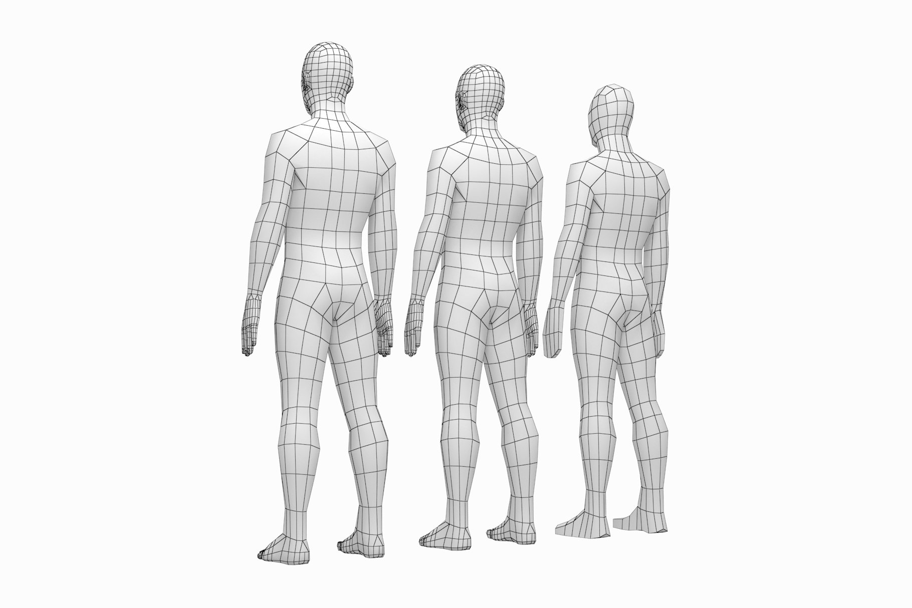 Rendering of an exquisite low poly 3d model of a male body without textures