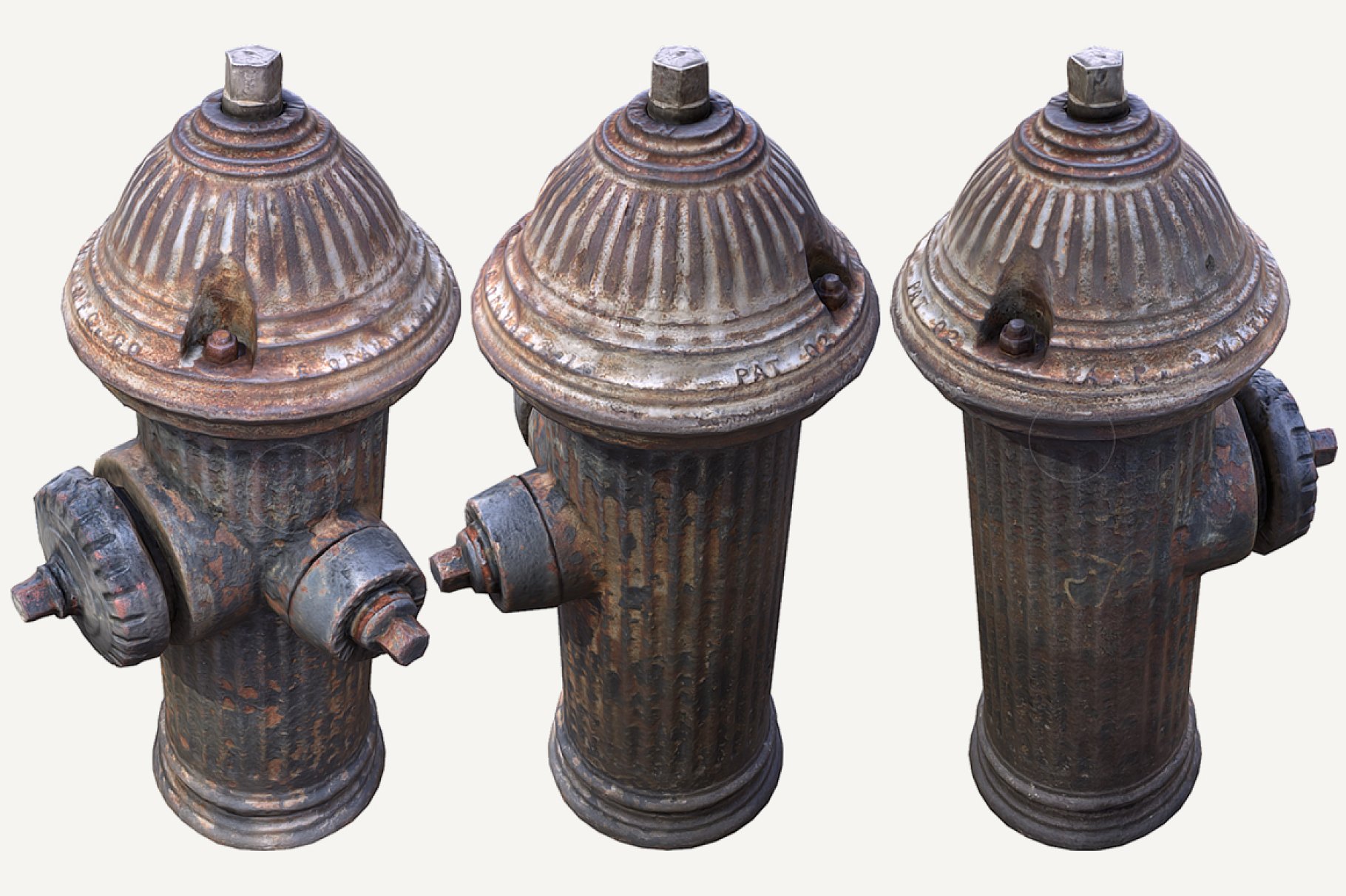 3 mockups of fire hydrant on a white background.