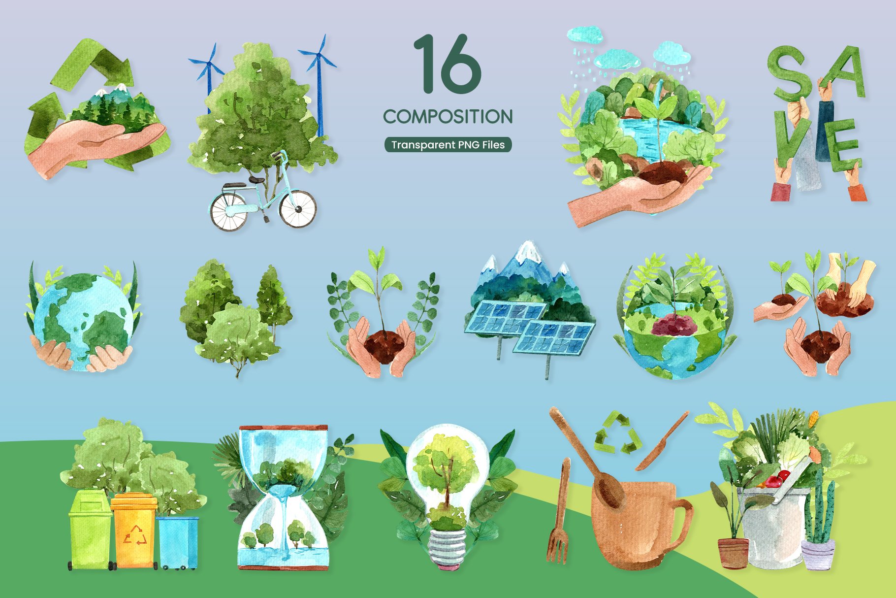 High quality and colorful Save the Earth compositions set.
