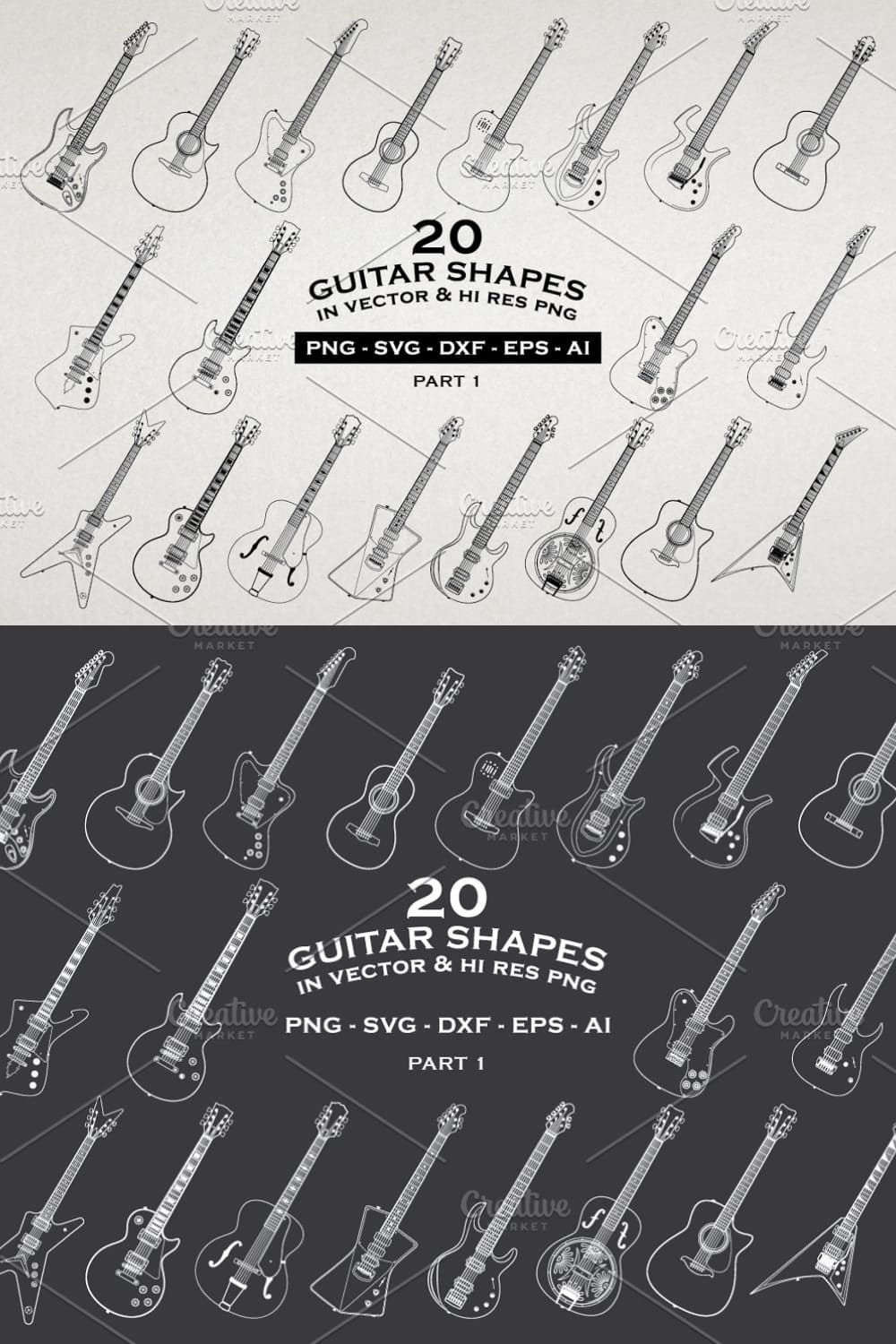 Pack of wonderful images of various guitars.