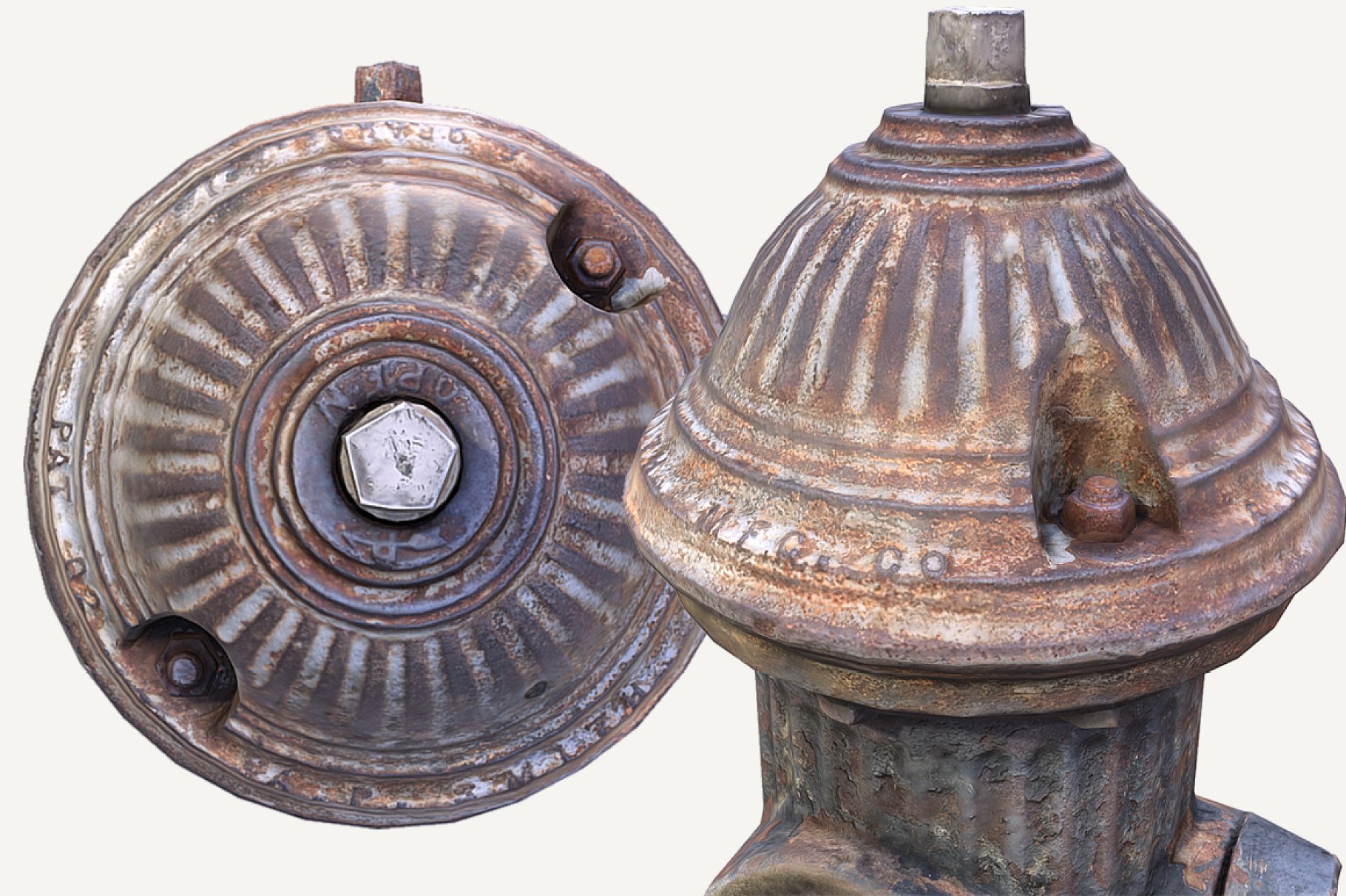 Close-up mockups of 2 fire hydrant.