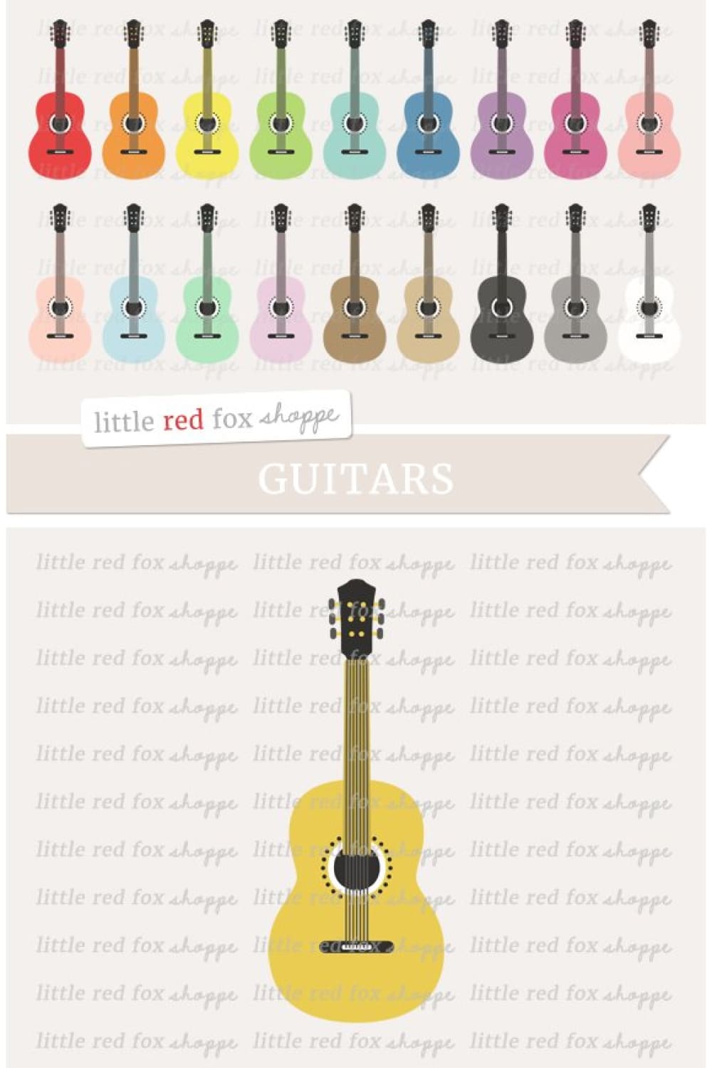 Bundle of unique images of multi-colored guitars.