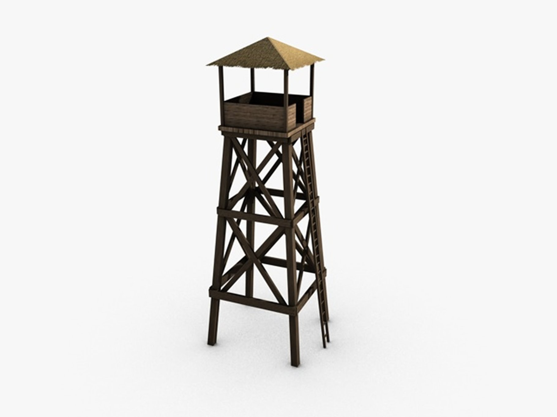 Right mockup of low poly watchtower on a gray background.