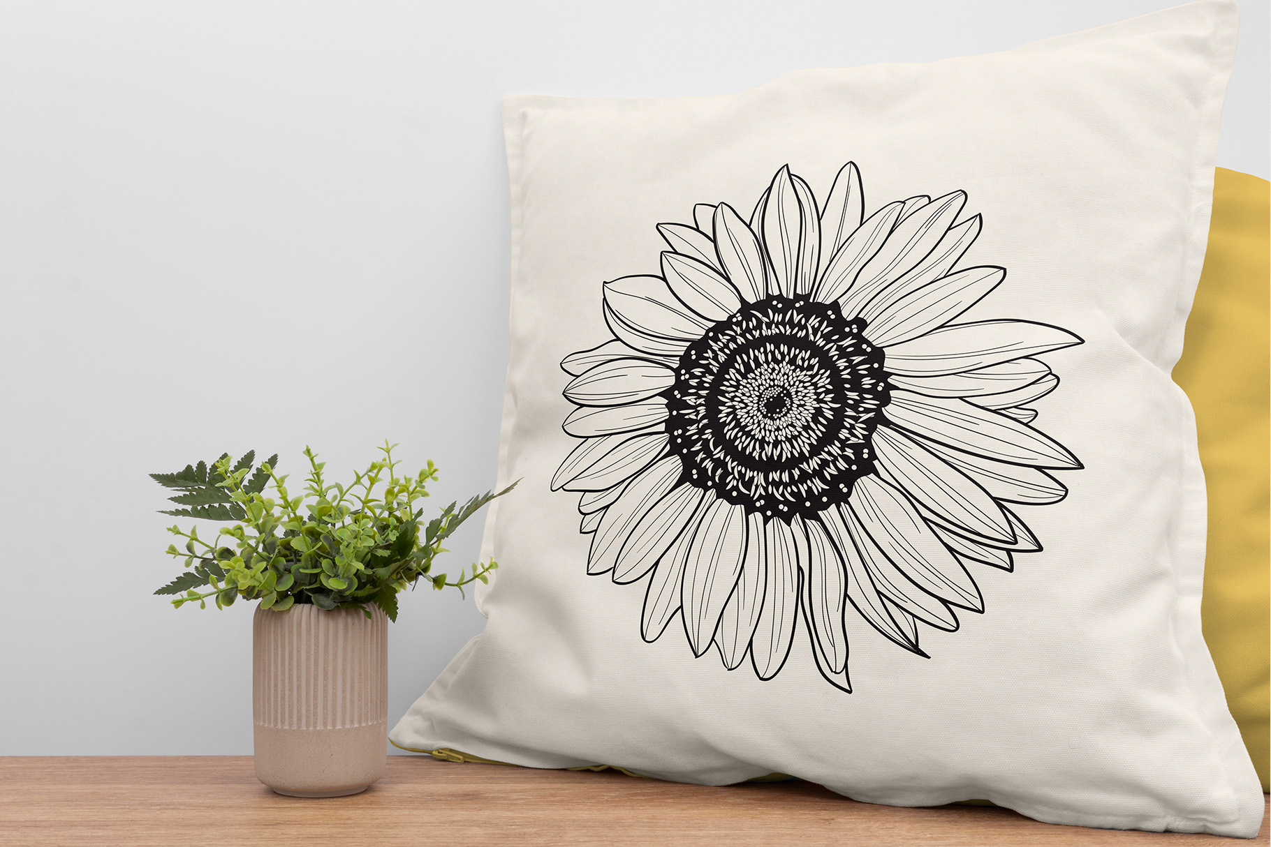 Sunflower Line Art Pillow Mockup preview image.
