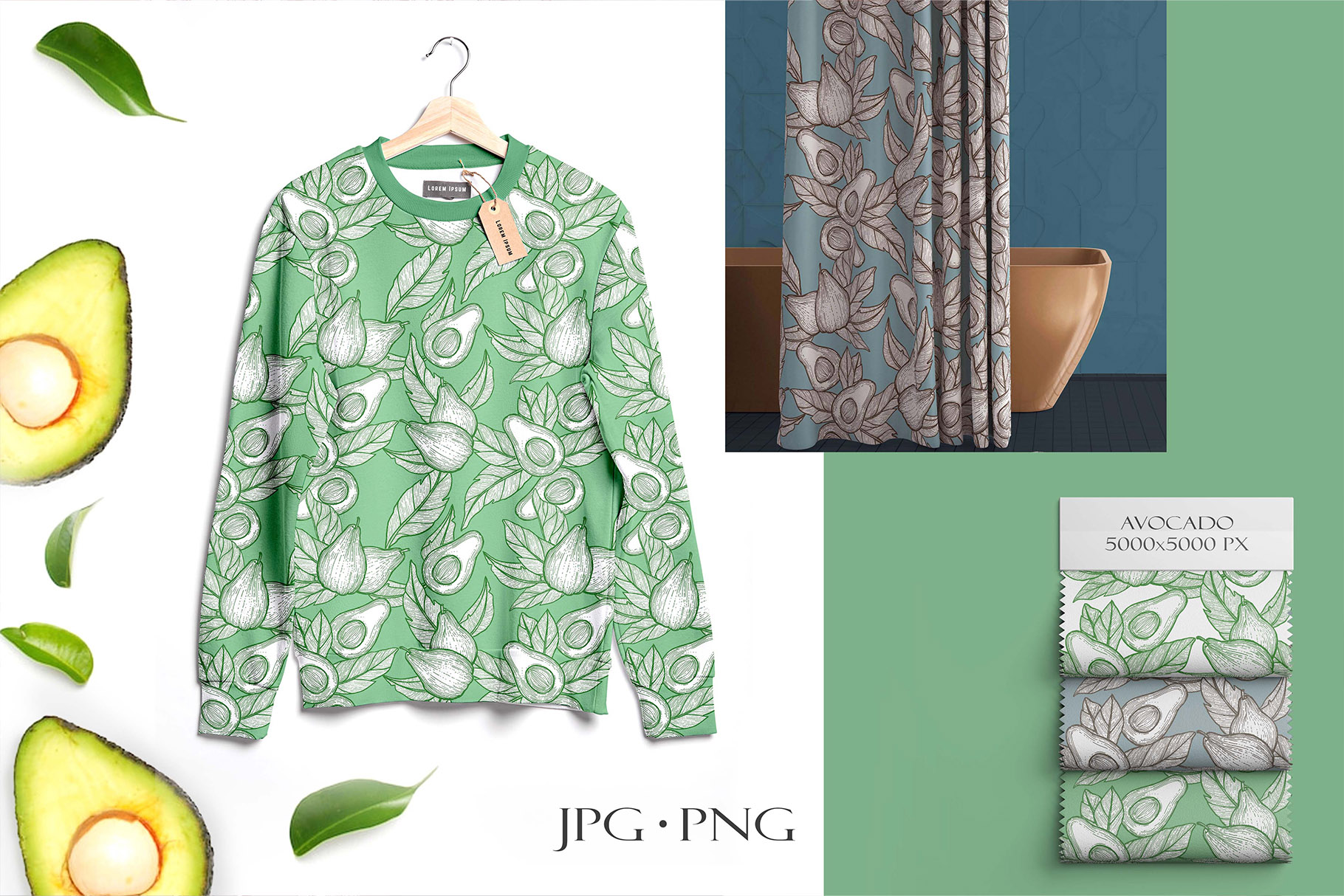 Green clothes with fruits prints.