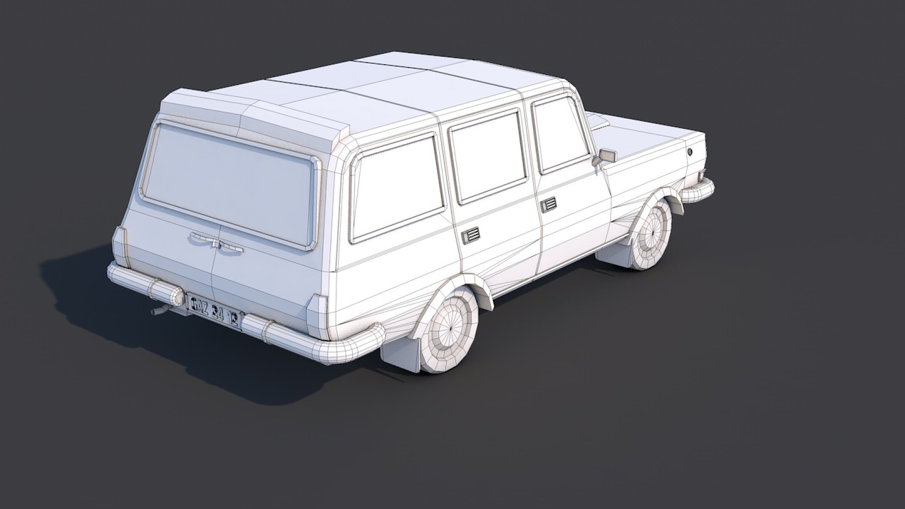Gray low poly city car back graphic mockup on a dark gray background.