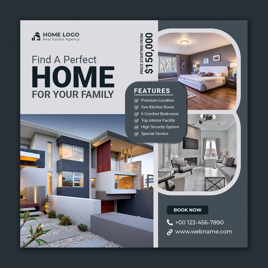Grey Real Estate Instagram Template preview image.