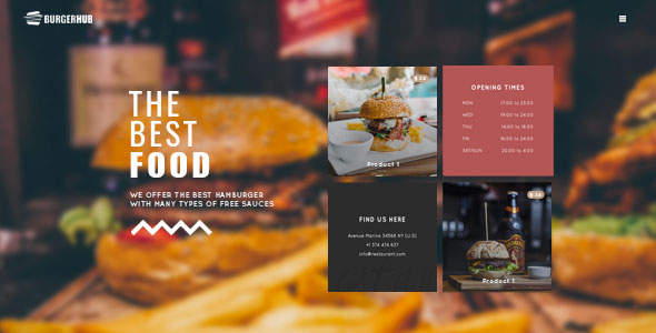 An image of a gorgeous WordPress theme page for a burger restaurant.