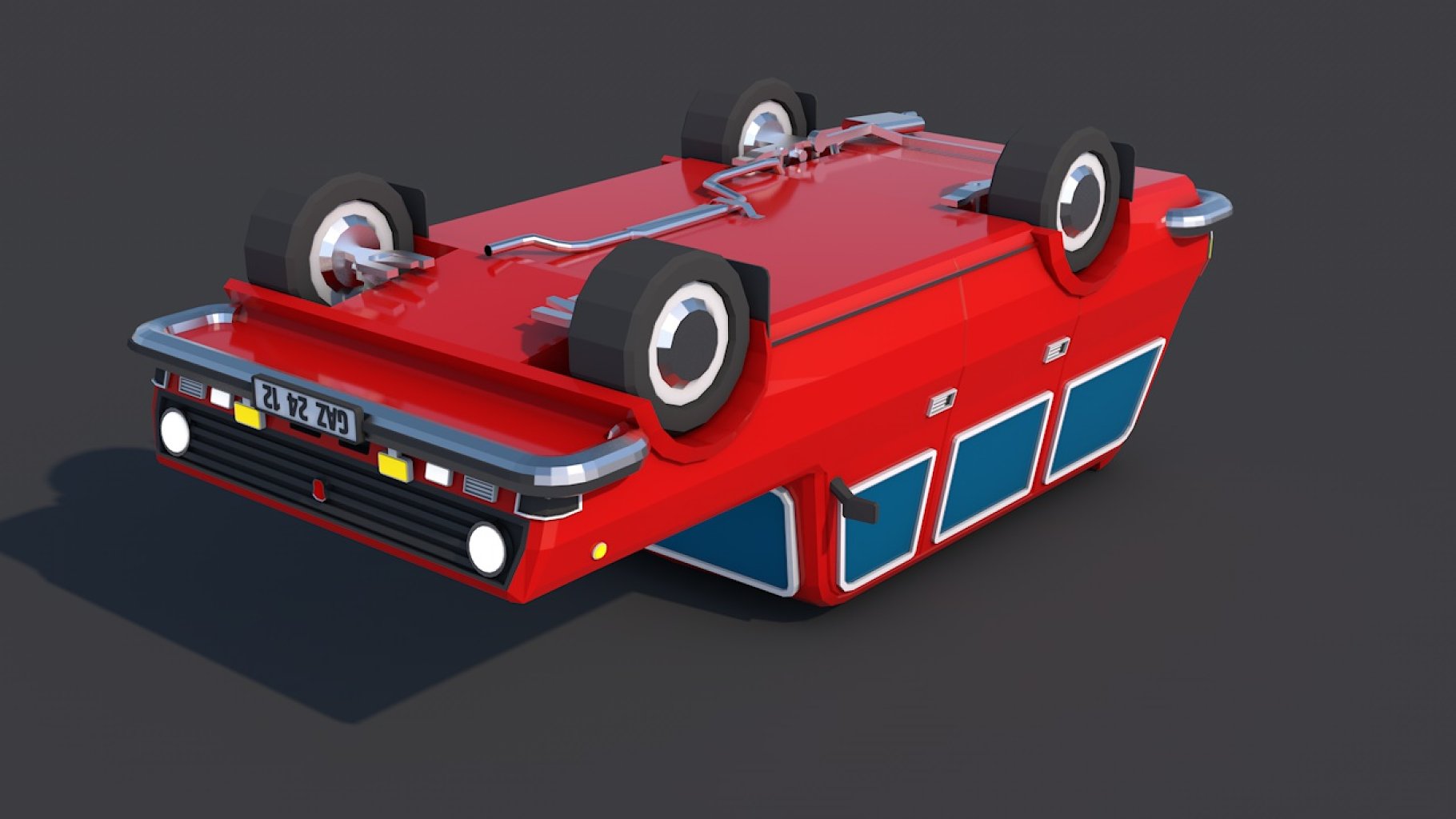 Upside down front mockup of low poly city car.