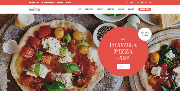 Image of a charming WordPress theme page for pizza restaurants.