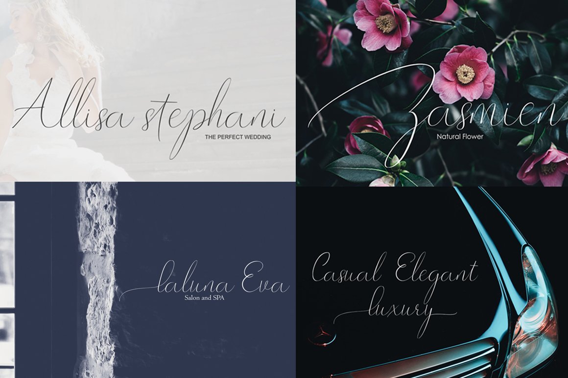 4 different preview of calligraphy fonts.