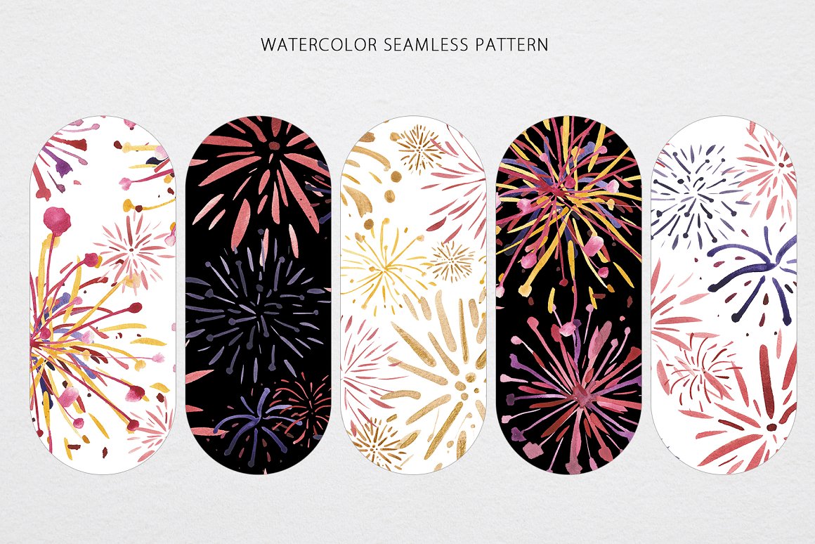 A set of 5 different watercolor seamless patterns.