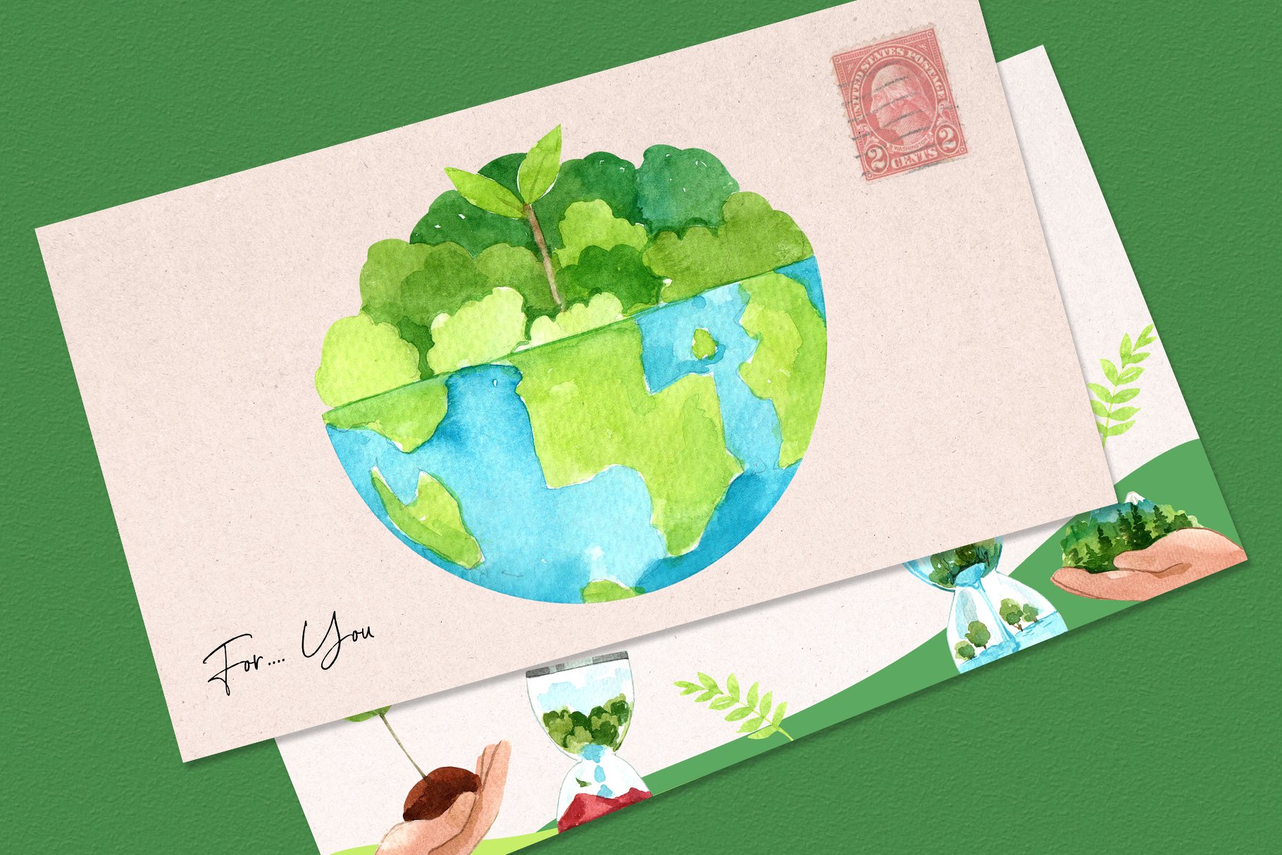 Postcards with watercolor planet clipart.