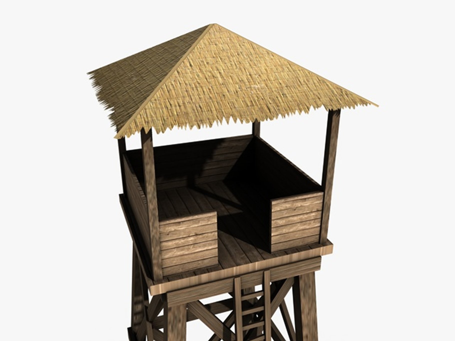 Close-up low poly watchtower mockup.