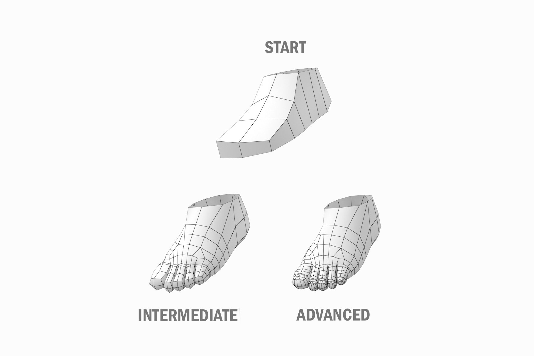 Irresistible low poly 3d rendering of a male foot without textures