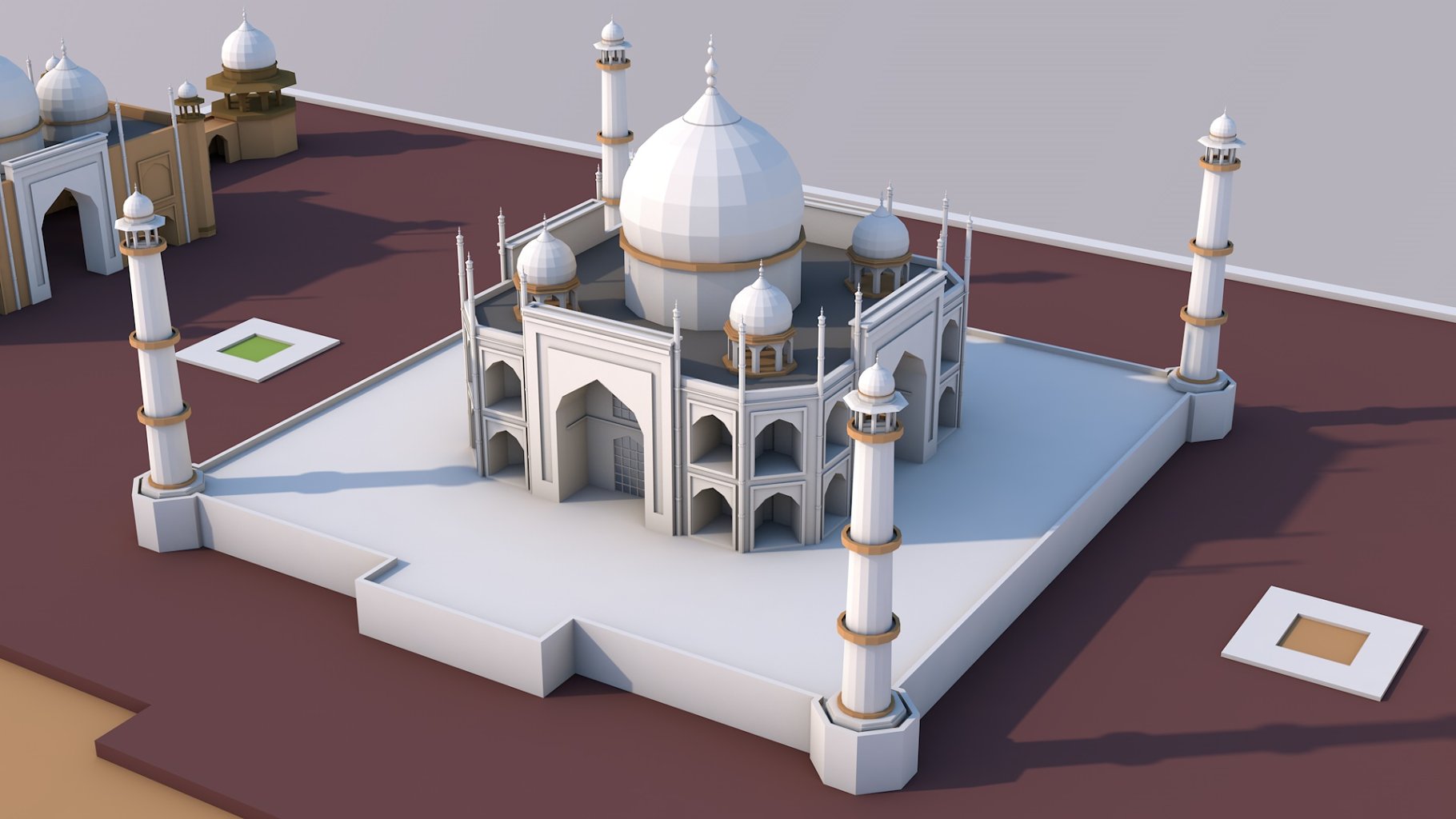 Main color mockup of low poly taj mahal landmark.