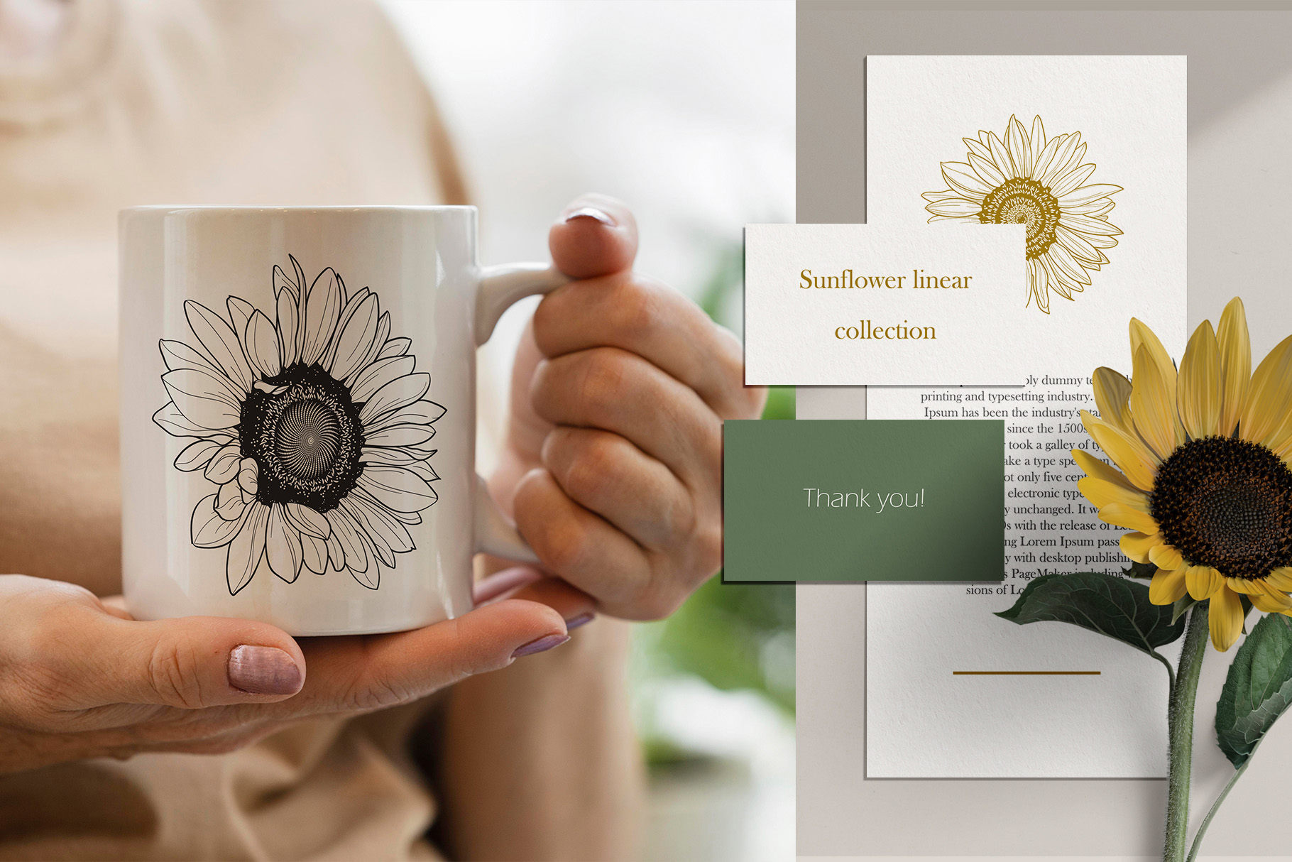 Sunflower Line Art Mug Design preview image.