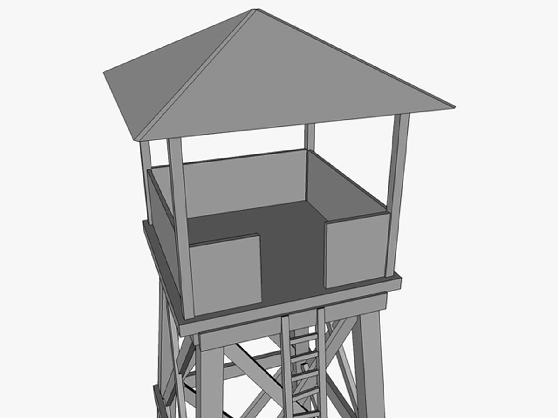 Gray low poly watchtower mockup in close-up.
