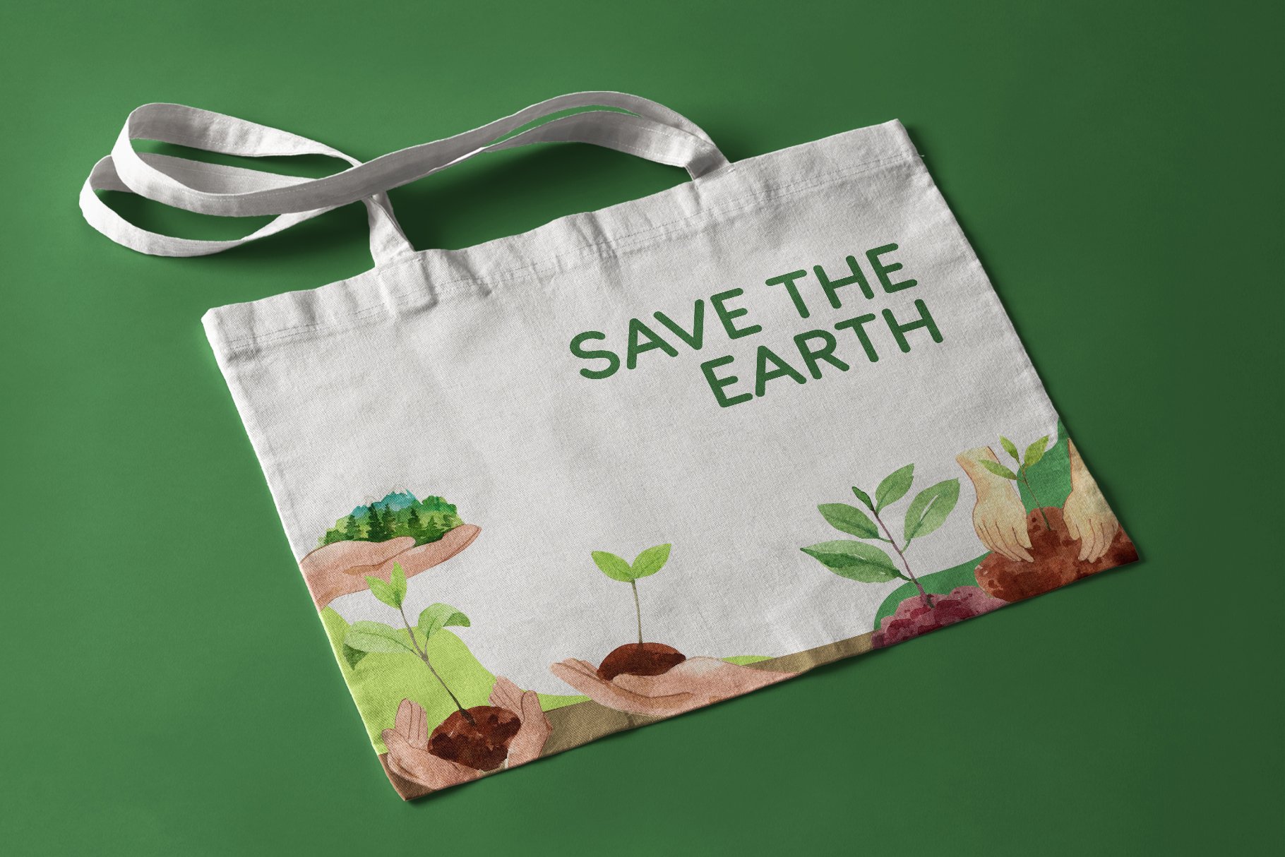 White eco bag with save the Earth graphic.