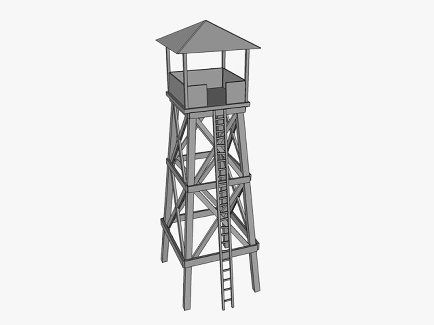 Main gray graphic mockup of low poly watchtower.
