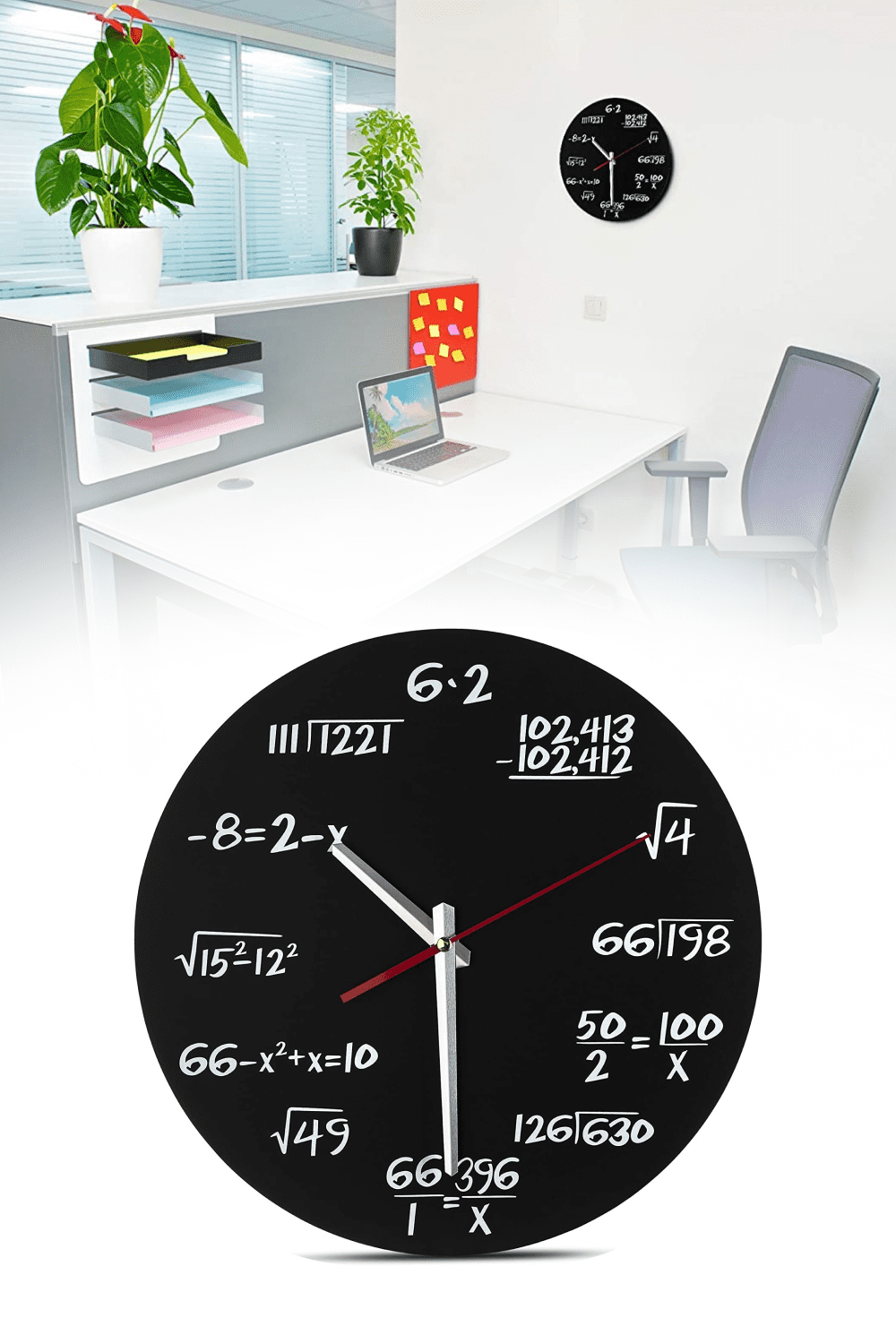 Decodyne Math Wall Clock with Each Hour Marked by a Simple Math Equation.