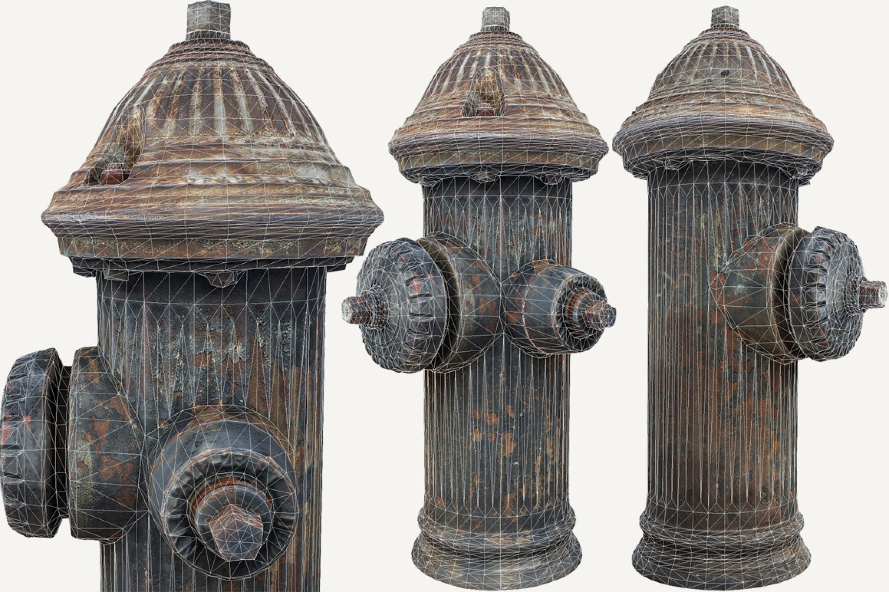 3 different graphic models of fire hydrant.