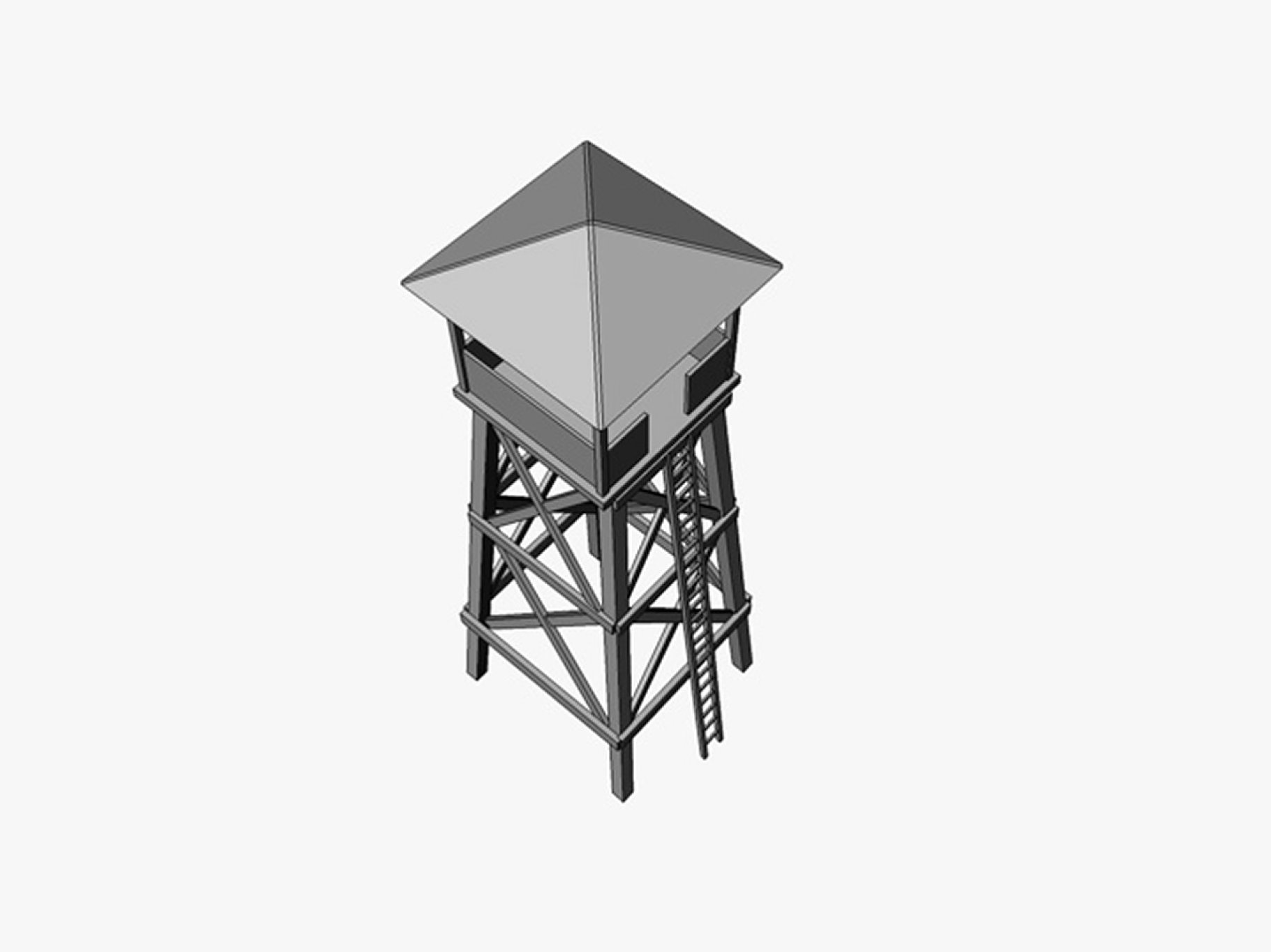 Gray low poly watchtower mockup from above.