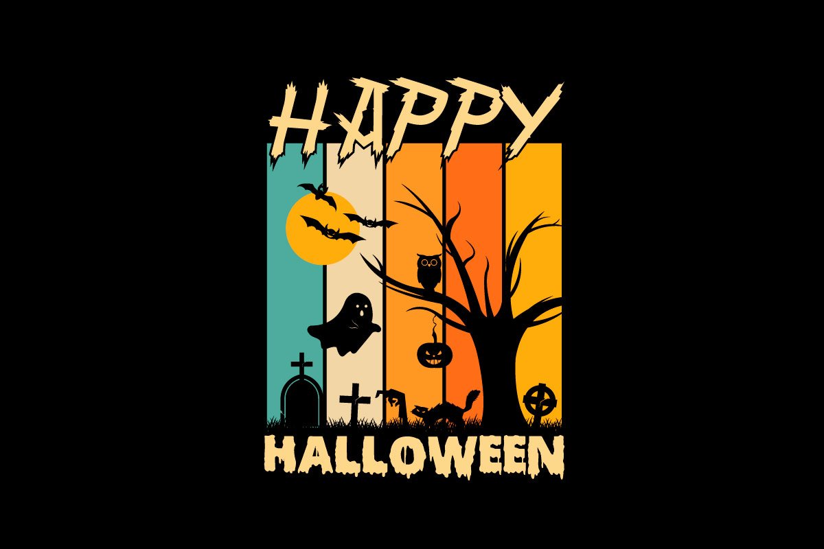 Black t-background with vivd Halloween forest.