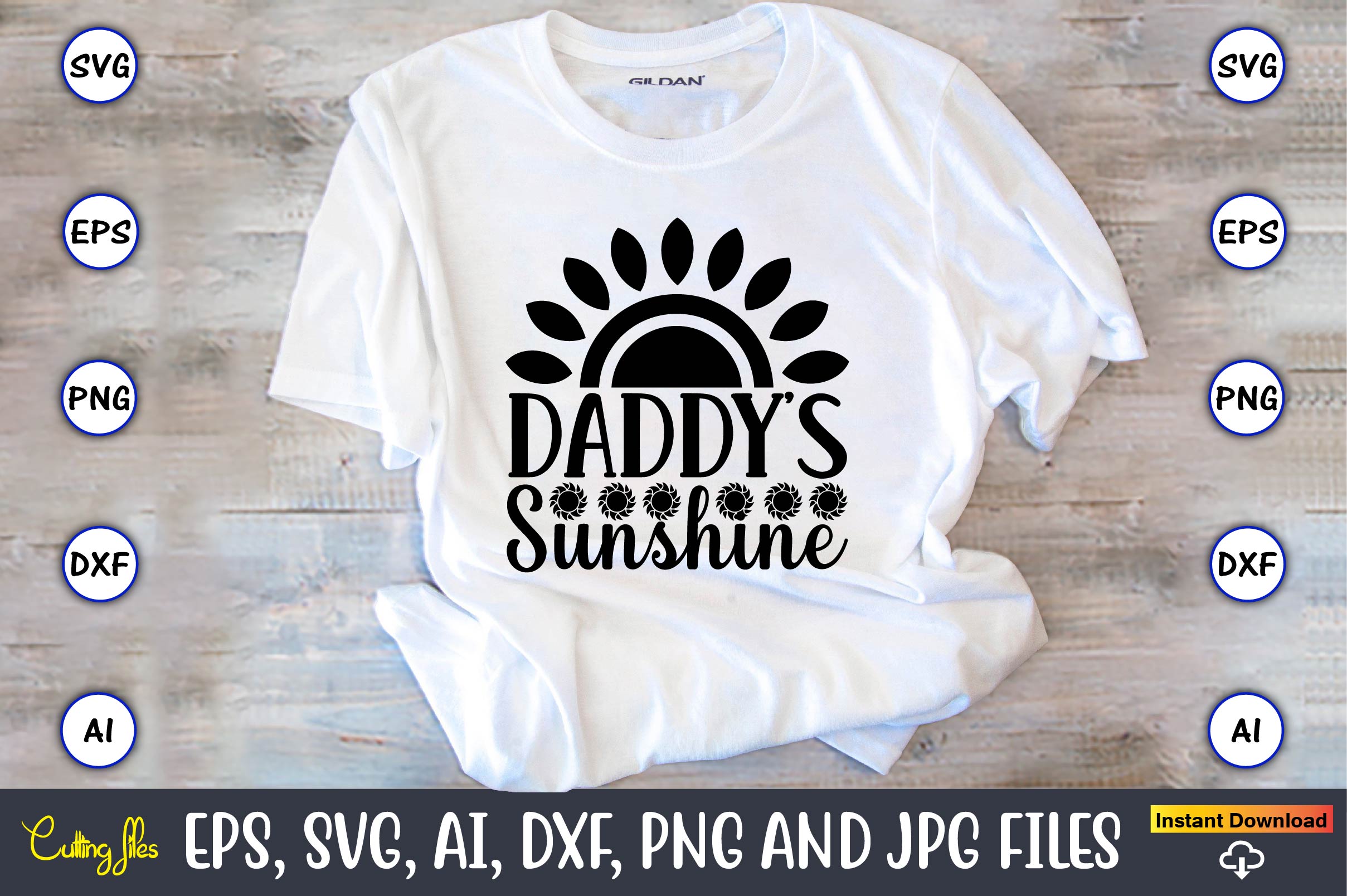 Image of a white t-shirt with a wonderful inscription Daddy's sunshine.