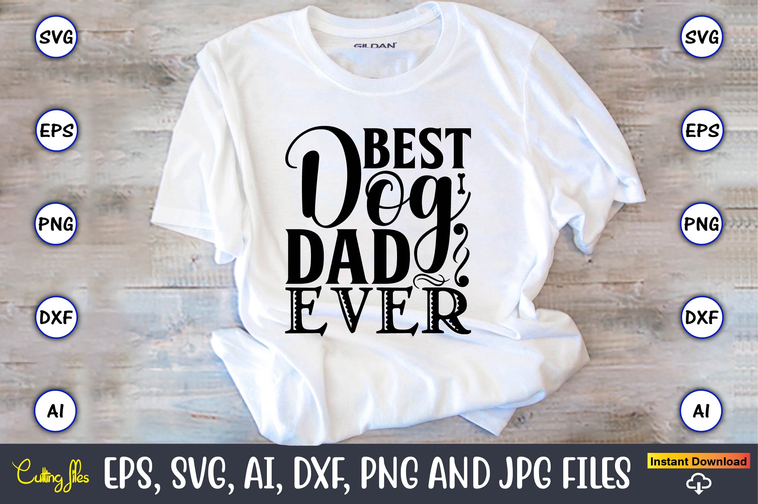 Image of a white t-shirt with a charming inscription Best dog dad ever.