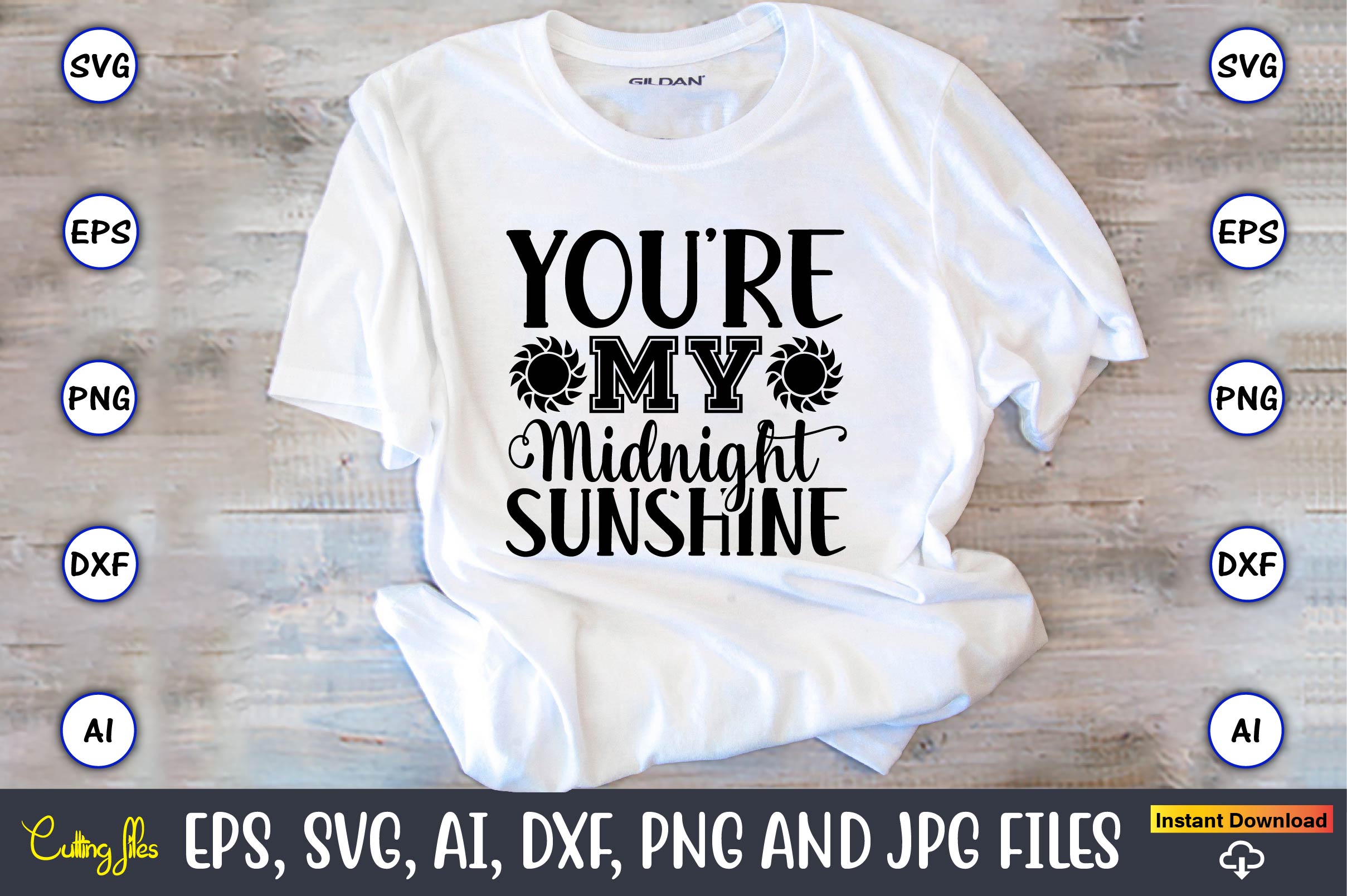 Image of a white T-shirt with a beautiful inscription You're my midnight sunshine.